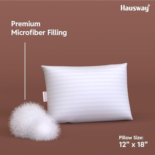 HAUSWAY Cushion for Sofa | Pack of 2 White Stripe Microfiber Rectangular Pillow for Bed | Soft & Fluffy for Comfort and Back Support | Breathable, Washable Sofa Cushion – 12" x 18" - Image 2