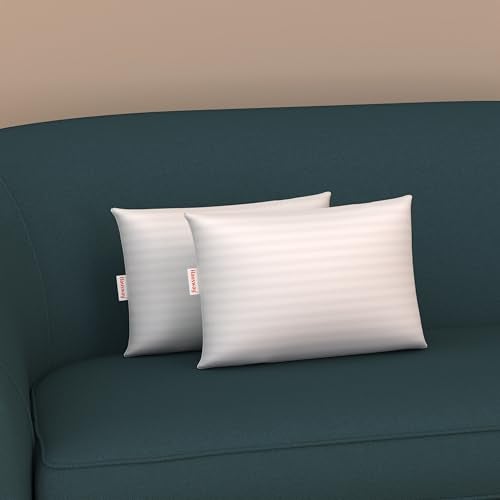 HAUSWAY Cushion for Sofa | Pack of 2 White Stripe Microfiber Rectangular Pillow for Bed | Soft & Fluffy for Comfort and Back Support | Breathable, Washable Sofa Cushion – 12" x 18" - Image 1