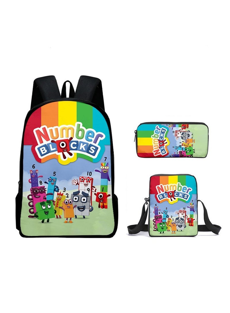 Student large capacity backpack cartoon backpack shoulder bag shoulder bag pencil case three piece set - Image 1