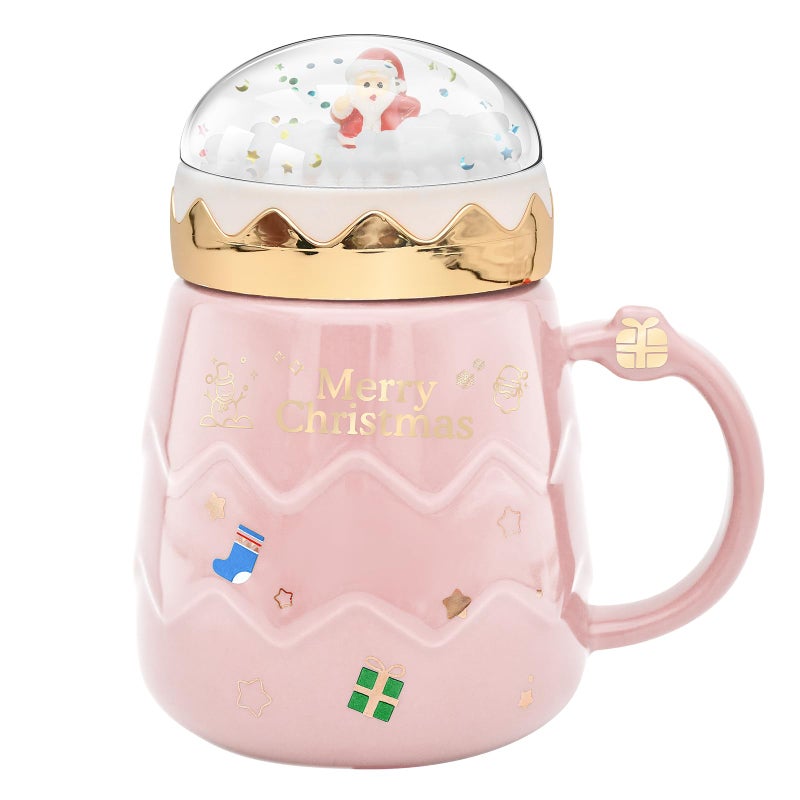 Peclek 176 oz Christmas Mug with Winter Snow Globes Lid Decorations Large Cute Festive Ceramic Coffee Cup Winter Xmas Holiday Birthday Tabletop Drinkware Teacup Gifts for Adults Kids Men Women - Image 2