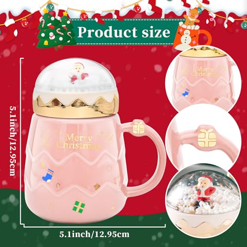 Peclek 176 oz Christmas Mug with Winter Snow Globes Lid Decorations Large Cute Festive Ceramic Coffee Cup Winter Xmas Holiday Birthday Tabletop Drinkware Teacup Gifts for Adults Kids Men Women - Image 3