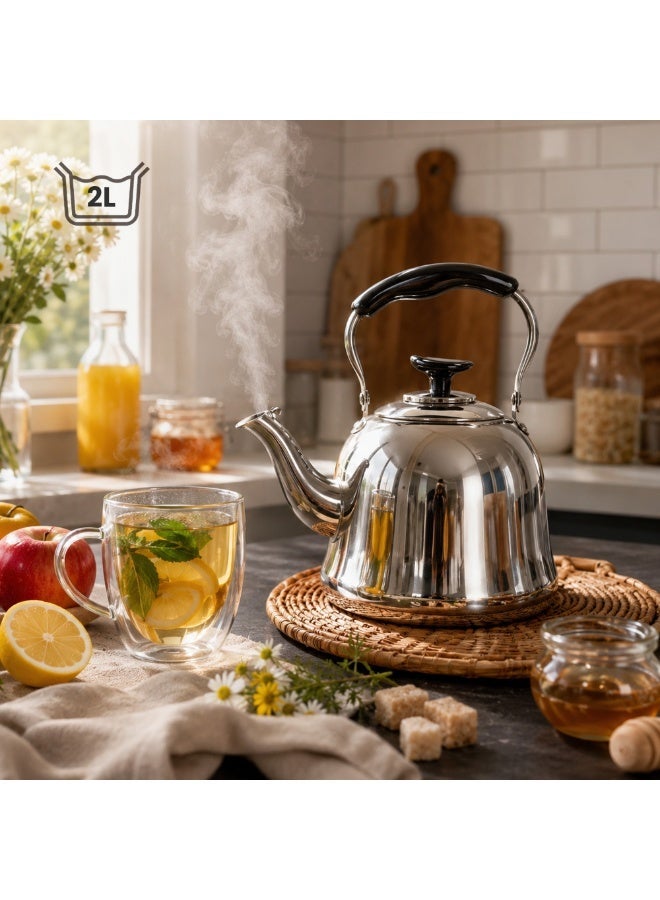Beram Stainless Steel Tea Kettle with Infuser, Whistling Teapot, 2 Liters, Stovetop Safe, Whistling, Heat and Cold Resistant, Tea Strainers - Image 2