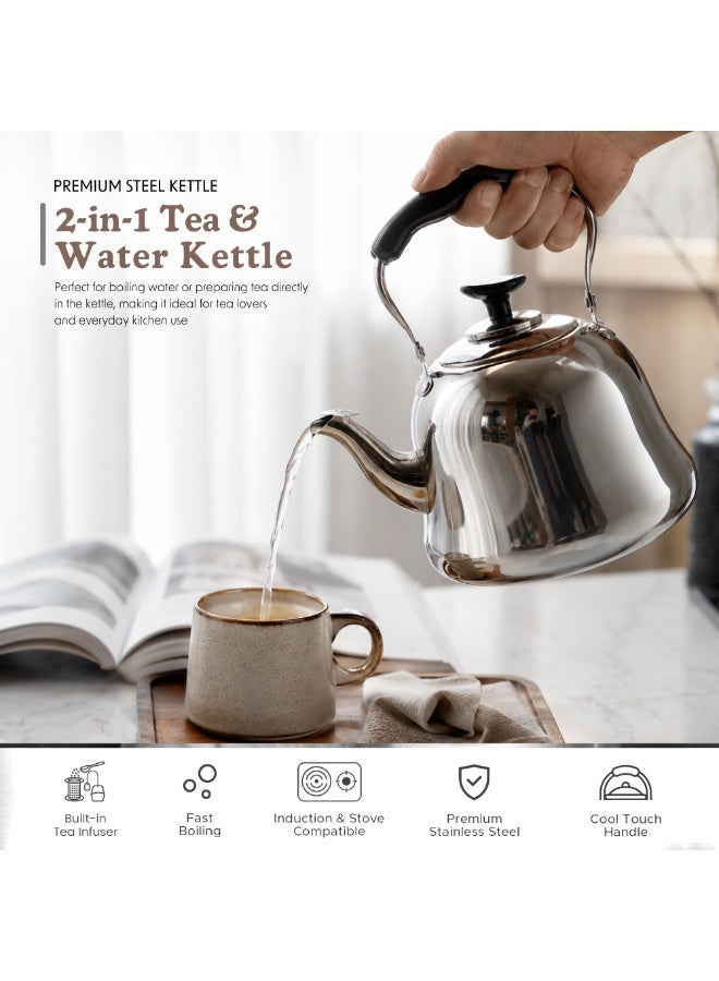 Beram Stainless Steel Tea Kettle with Infuser, Whistling Teapot, 2 Liters, Stovetop Safe, Whistling, Heat and Cold Resistant, Tea Strainers - Image 4