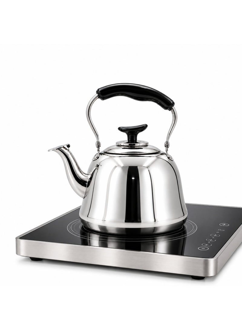 BERAM 2L Stainless Steel Tea Kettle with Removable Tea Infuser, Induction Compatible Stovetop Water Kettle, Heat Resistant Handle, Polished Silver Teapot for Gas, Electric & Ceramic Cooktops - Image 1