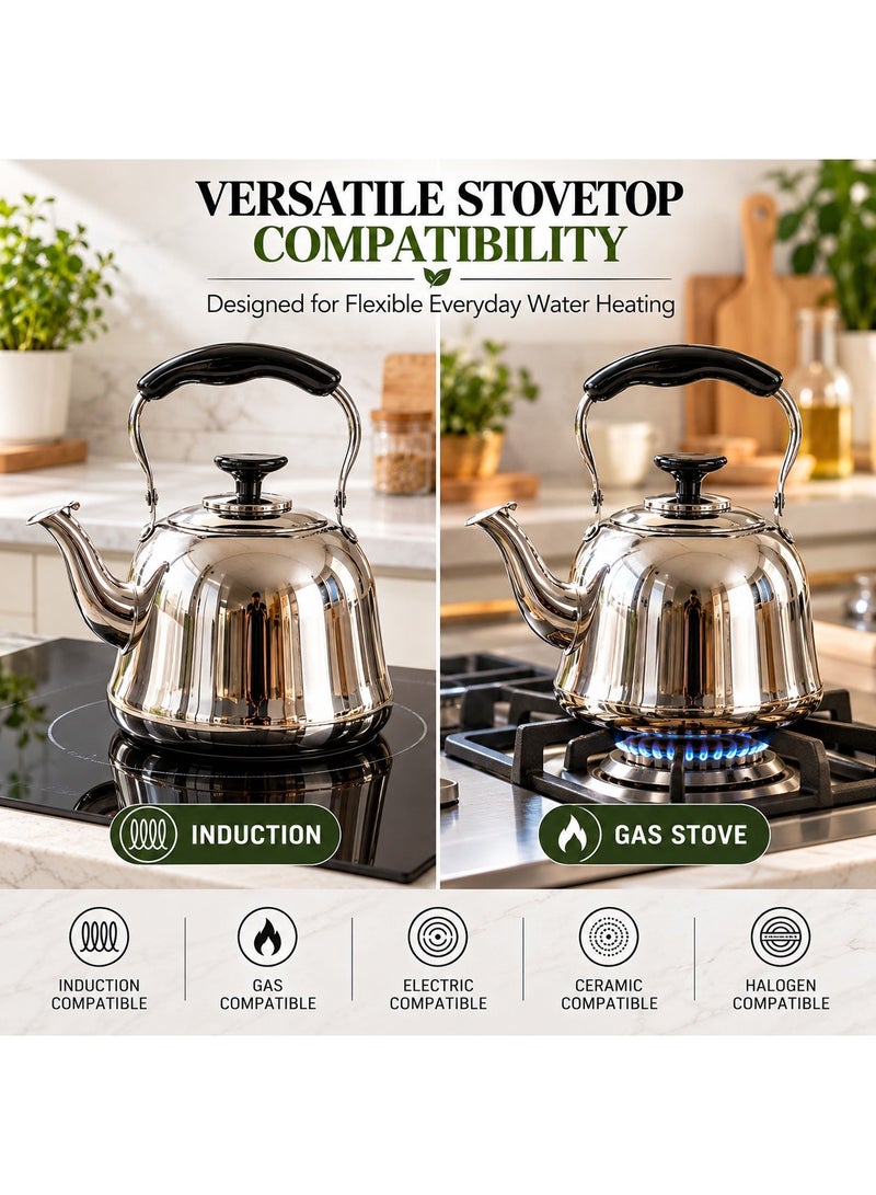 BERAM 2L Stainless Steel Tea Kettle with Removable Tea Infuser, Induction Compatible Stovetop Water Kettle, Heat Resistant Handle, Polished Silver Teapot for Gas, Electric & Ceramic Cooktops - Image 5
