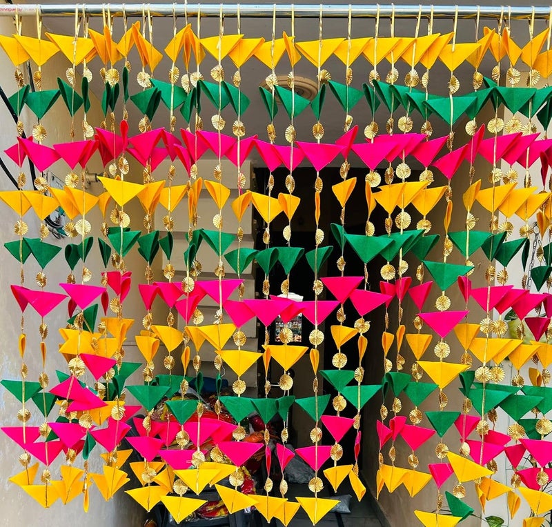 Craftomanic 20 Decorative Triangle Gotta Tikki Tassel Felt Strings 45 Foot Hanging for Mehndi Haldi Wedding Party DcorBackdrops Home Dcor Color Theme Party Festivals - Image 1