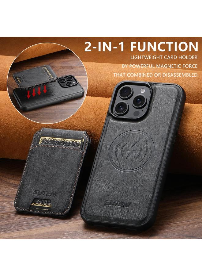Suteni Case For iPhone 13 Pro M5 Magnetic Card Bag MagSafe Leather Phone Case - Image 2