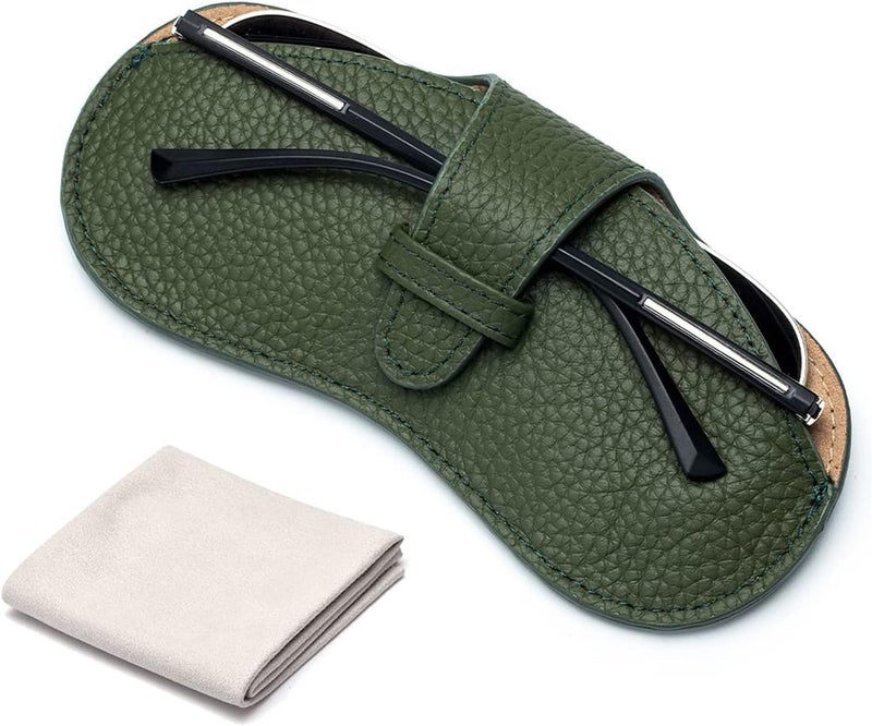 Glasses Case Soft, Portable Universal Genuine Leather Slim Eyeglass Pouch for Sunglasses Reading Glasses Eyeglass - Image 1