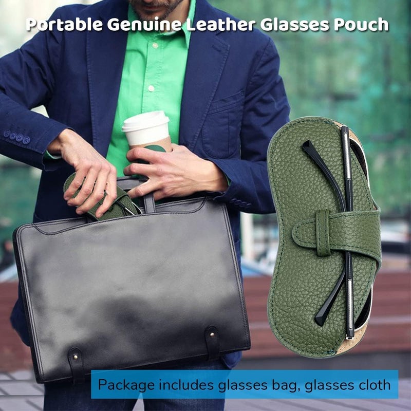 Glasses Case Soft, Portable Universal Genuine Leather Slim Eyeglass Pouch for Sunglasses Reading Glasses Eyeglass - Image 2