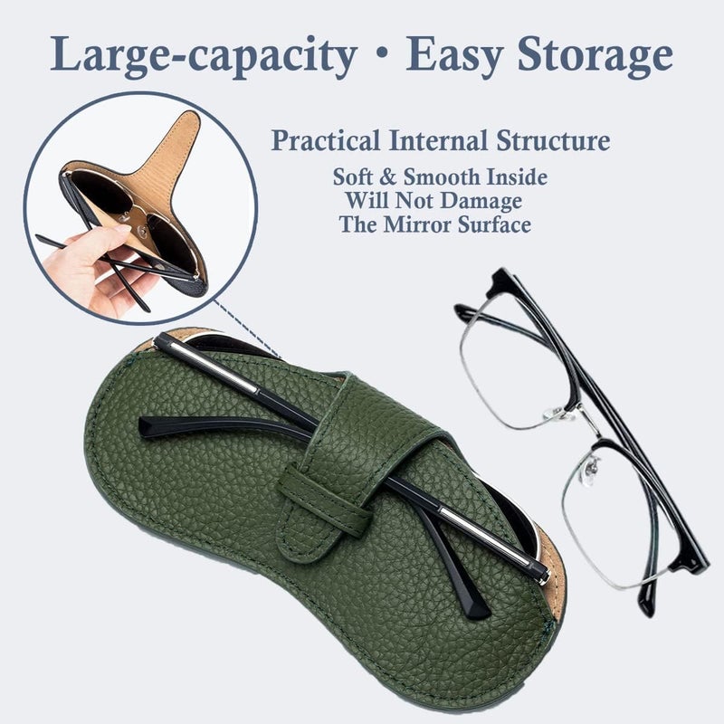 Glasses Case Soft, Portable Universal Genuine Leather Slim Eyeglass Pouch for Sunglasses Reading Glasses Eyeglass - Image 3