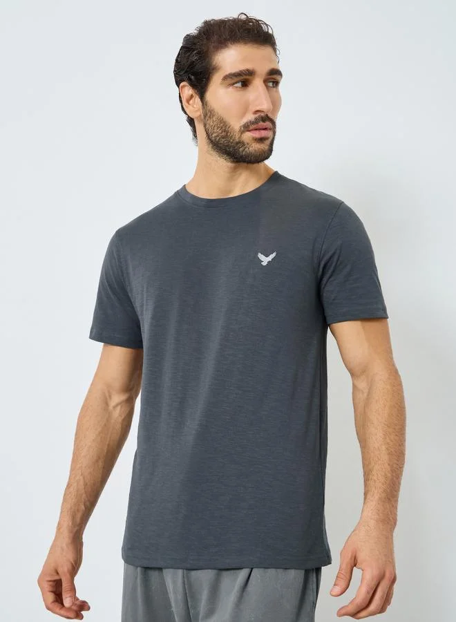 ستايلي تيشيرت قطني رمادي بتطريز نسر للرجال
