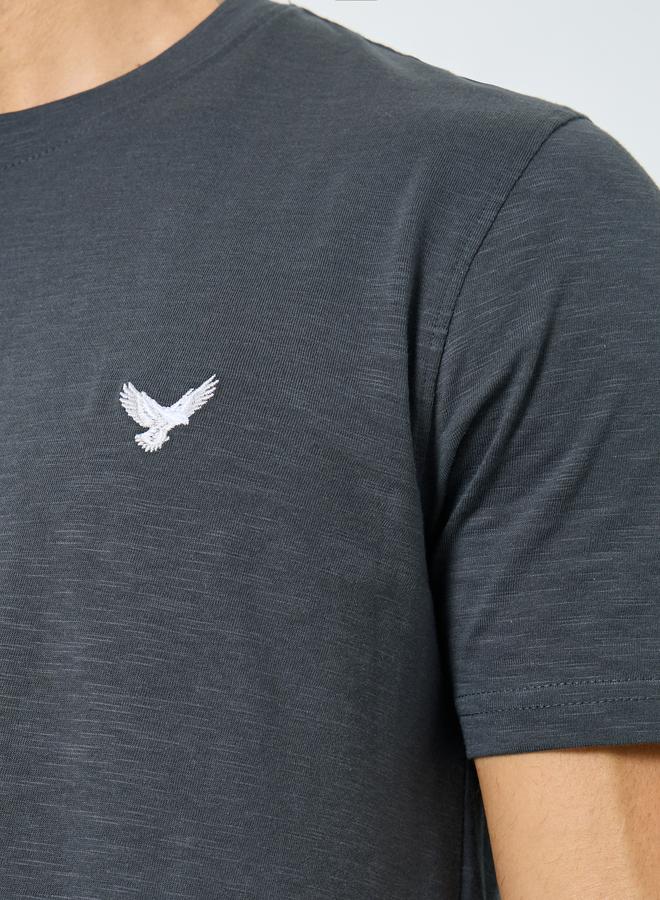 Styli Men Grey Embroidered Eagle Cotton T-Shirt - Image 3