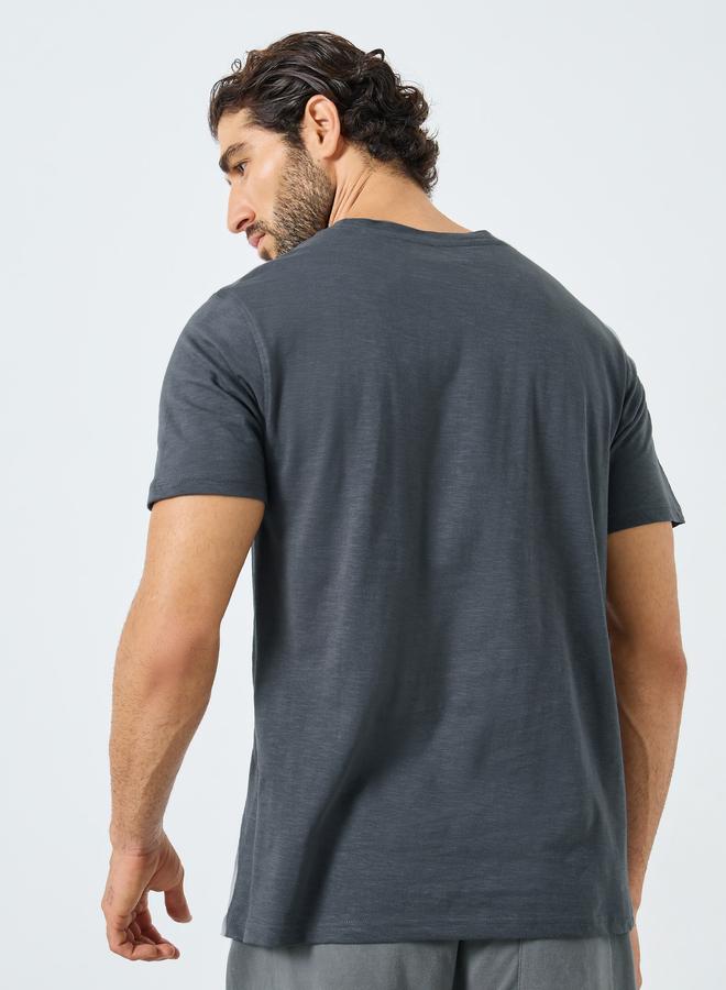 Styli Men Grey Embroidered Eagle Cotton T-Shirt - Image 4