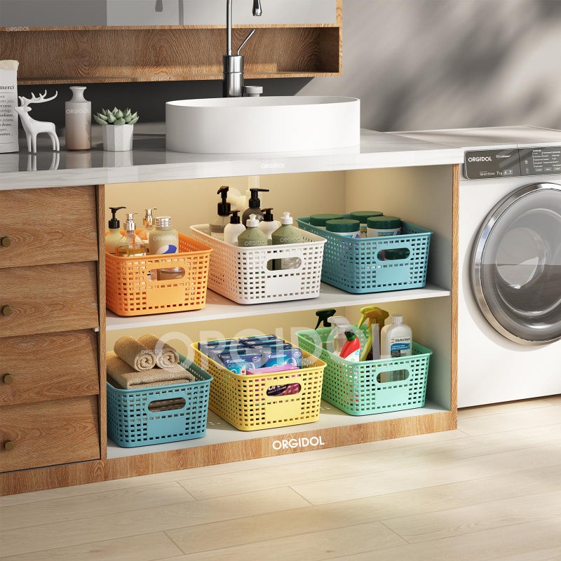 ORGIDOL Plastic Storage Basket with Lids 10 Pack Stackable Colorful Storage Bins Containers with Lid, Decorative Storage Boxes for Organizing Shelves, Drawers, Playroom, Classroom, Office, Closet - Image 5