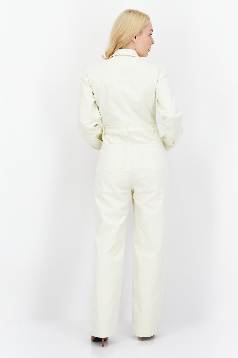 Lyle & Scott Women Brand Logo Long Sleeve Denim Jumpsuit, White  - Image 4