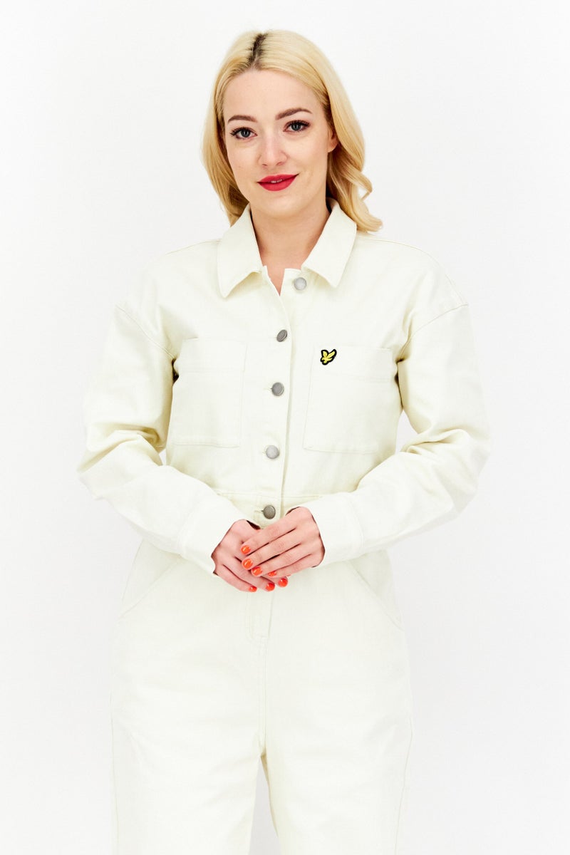 Lyle & Scott Women Brand Logo Long Sleeve Denim Jumpsuit, White  - Image 2