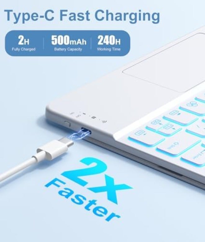 حقيبة لوحة مفاتيح لجهاز iPad Pro مقاس 11 بوصة - قابلة للفصل، لاسلكية ومغناطيسية، مع لوحة لمس متعددة اللمس، إضاءة خلفية بـ7 ألوان، غطاء مقاوم للبقع باللون الأبيض - Image 5