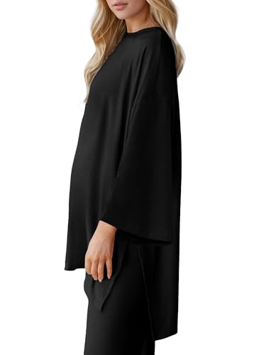 FMEYOA Maternity Women's 2 Pieces Soft Nursing Pajamas Set Postpartum Sleepwear for Breastfeeding with Pockets Black XL - Image 4