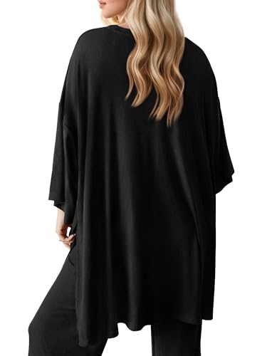 FMEYOA Maternity Women's 2 Pieces Soft Nursing Pajamas Set Postpartum Sleepwear for Breastfeeding with Pockets Black XL - Image 5