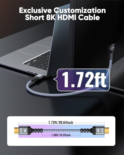 Highwings Short 8K HDMI Cable 1.72ft Total Length, 1.36ft Cable Length, Ultra High Speed HDMI Braided Cord-4K@120Hz, 8K@60Hz,eARC, Compatible for PS5,Monitor,PC and More - Image 3