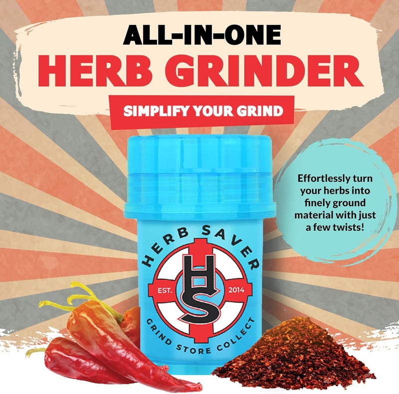 HS مطحنة الأعشاب الكبيرة - مطحنة بلاستيكية طبية مع أسنان حادة كالشفرات، بحجم الجيب، متينة وقابلة للنقل - مثالية لطحن الأعشاب والتوابل (أزرق فاتح) - Image 2