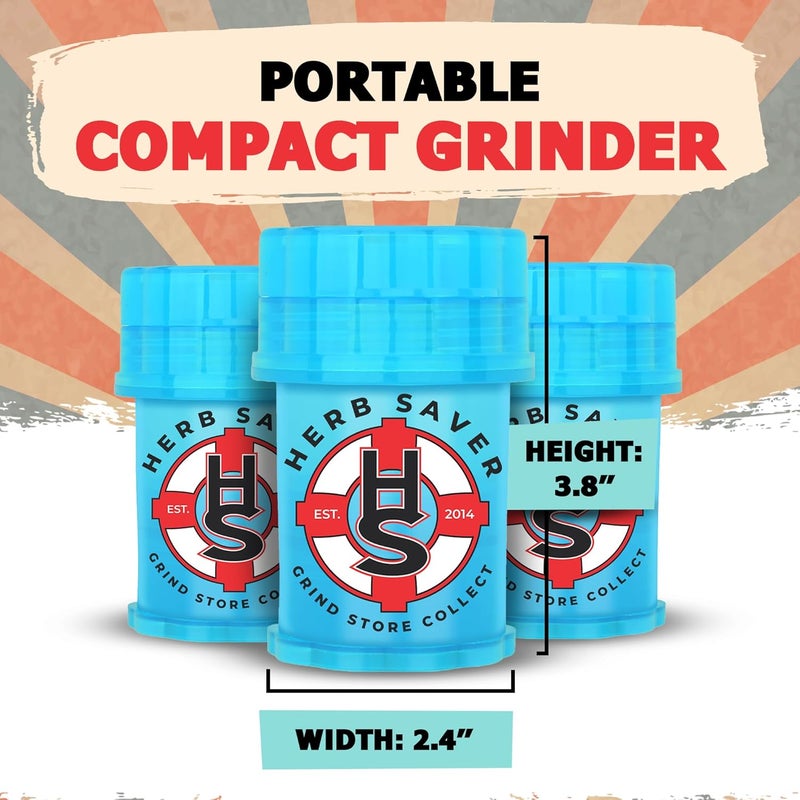 HS مطحنة الأعشاب الكبيرة - مطحنة بلاستيكية طبية مع أسنان حادة كالشفرات، بحجم الجيب، متينة وقابلة للنقل - مثالية لطحن الأعشاب والتوابل (أزرق فاتح) - Image 5