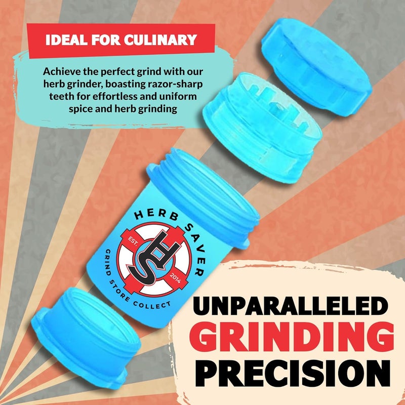 HS مطحنة الأعشاب الكبيرة - مطحنة بلاستيكية طبية مع أسنان حادة كالشفرات، بحجم الجيب، متينة وقابلة للنقل - مثالية لطحن الأعشاب والتوابل (أزرق فاتح) - Image 4