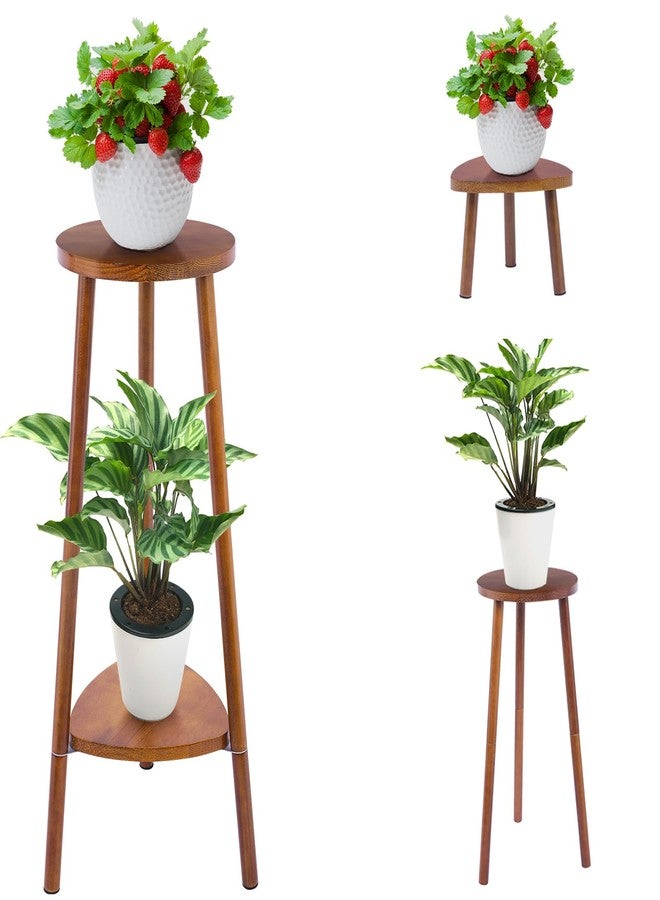 Eocogup Plant Stand Indoor,2 Tier Convertible Wooden Plant Rack,Corner Plant Stands,Multi-purpose Indoor Plant Shelf for Living Room Balcony Garden Patio Office,Walnut - Image 1