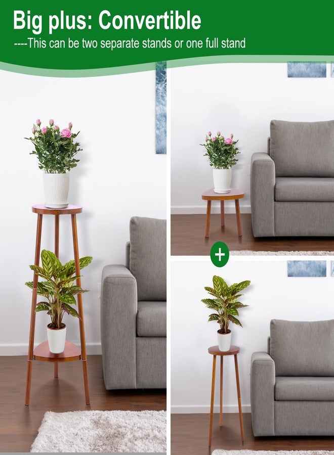 Eocogup Plant Stand Indoor,2 Tier Convertible Wooden Plant Rack,Corner Plant Stands,Multi-purpose Indoor Plant Shelf for Living Room Balcony Garden Patio Office,Walnut - Image 2