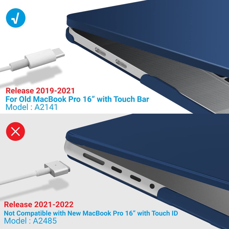 IBENZER Compatible with MacBook Pro 16 Inch Case A2141 Release 2020 2019, Hard Shell Case with Keyboard Cover & Type C Adapter for Old Version Mac Pro 16â€™â€™, Navy Blue, T16NYBL+1TC - Image 4