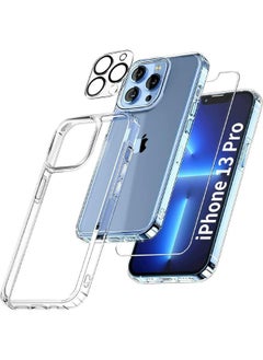 Generic iPhone 13 Pro Slim Transparent Case with 1 Pack Tempered Glass Screen Protector and 1 Pack Camera Lens Protector Mobile Cover for iPhone 13 Pro (6.1 Inch) 3in1  - Image 1