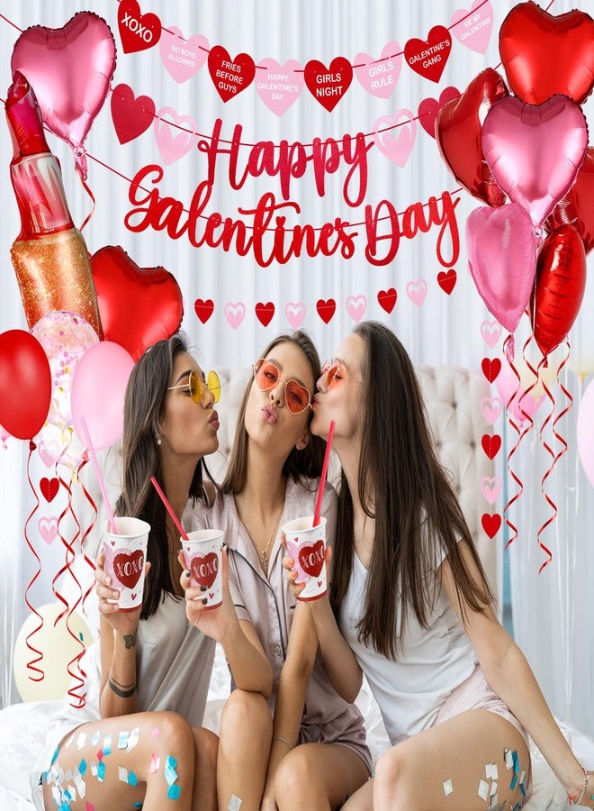 Funnymoom مجموعة أدوات مائدة Funnymoom مكونة من 133 قطعة لتزيين يوم الصديقات السعيد، تتضمن لافتة على شكل قلب، وأحمر شفاه على شكل قلب، وبالونات من رقائق معدنية ولاتكس، وأطباق، ومناديل، وأكواب، مثالية لحفلات يوم الصديقات. - Image 4