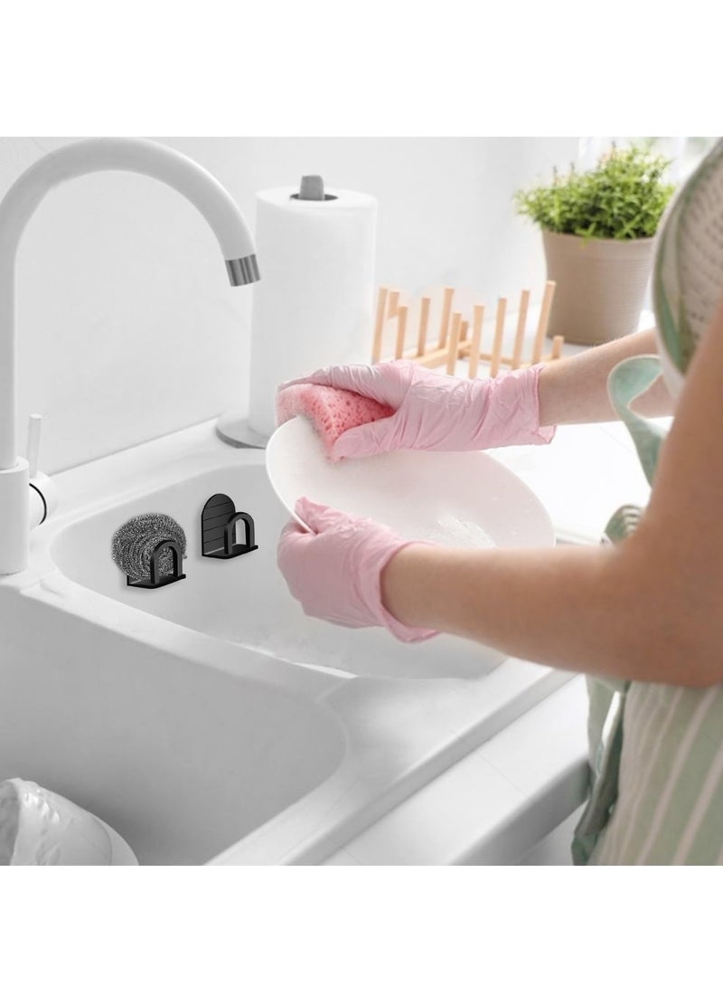Sponge Holder for Kitchen Sink, Space Aluminum Kitchen Sink Sponge Holder, Kitchen Sink Caddy, Rustproof  Waterproof Dish Sponge Holder, Black, 4 Pack - Image 4