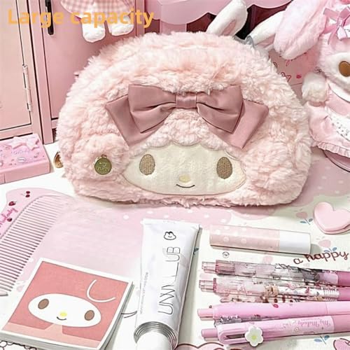 Vobomo Cute Bow Lamb Large Capacity Pencil Case Plush Pen Holder Sweety Pencil Pouch Box Cute Aesthetic Pen Case (Strawberry pink) - Image 5