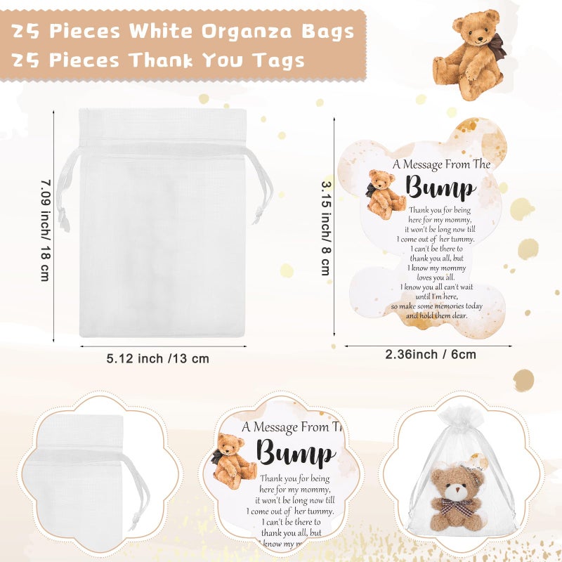 Poen 25 Sets Bear Baby Shower Favors Baby Shower Souvenirs for Guest Return Gifts Includes Small Bears Keychains Thank You Tags and White Organza Bags for Party Supplies - Image 3