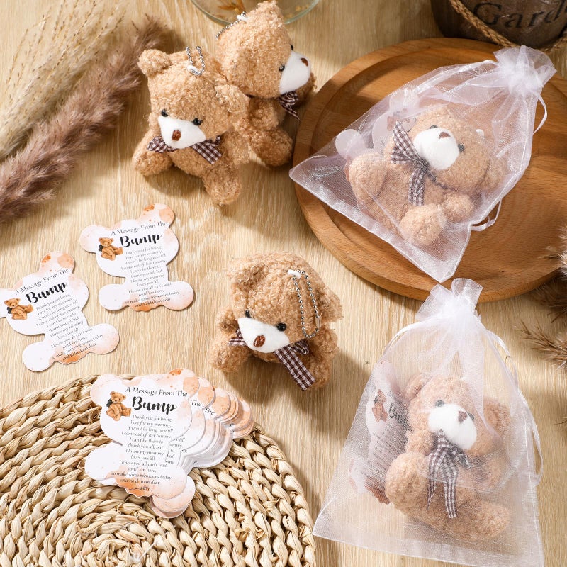 Poen 25 Sets Bear Baby Shower Favors Baby Shower Souvenirs for Guest Return Gifts Includes Small Bears Keychains Thank You Tags and White Organza Bags for Party Supplies - Image 5