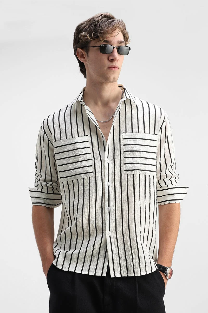 SNITCH White Striped Long Sleeve Oversized Shirt