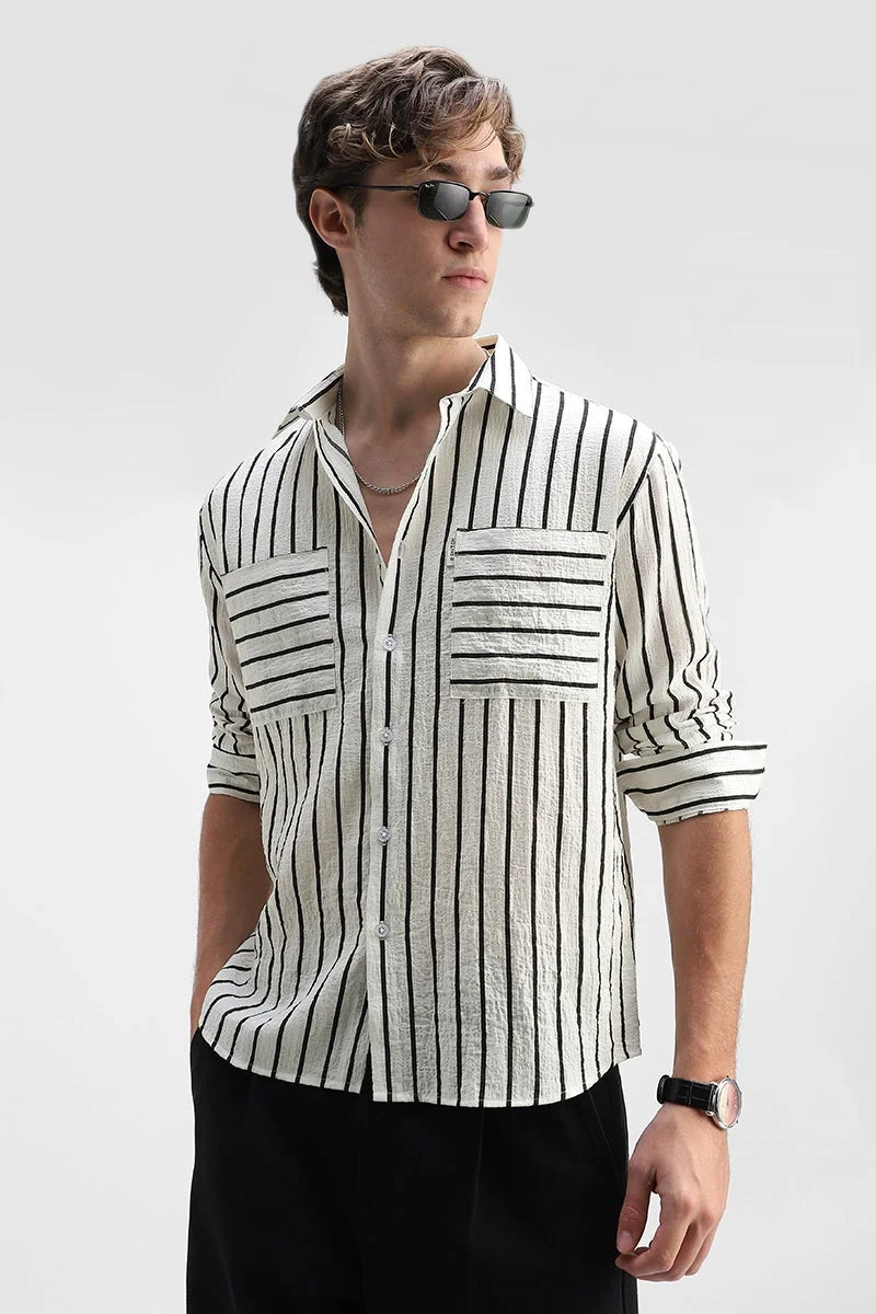SNITCH White Striped Long Sleeve Oversized Shirt