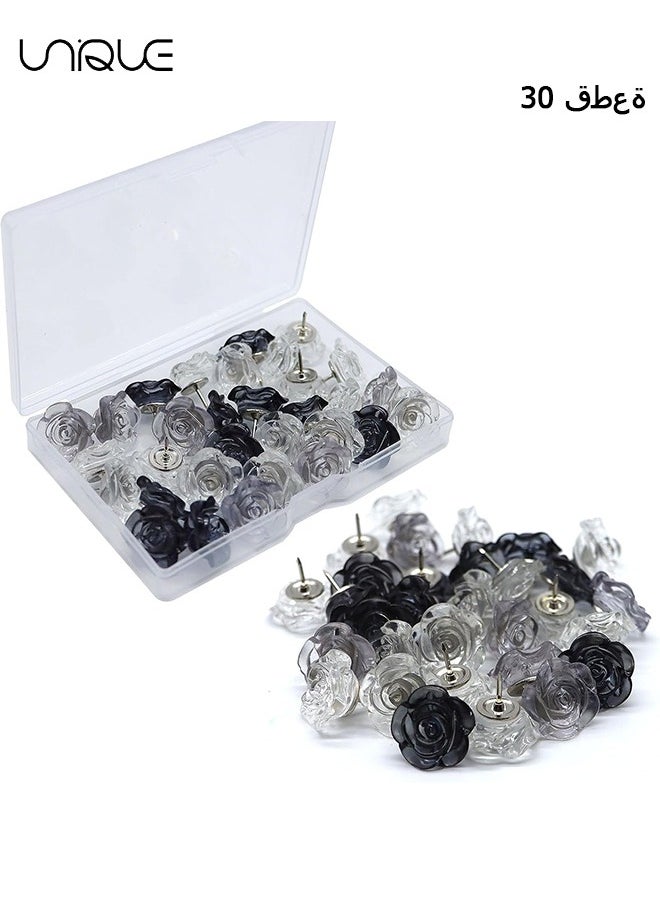Unique Ink Flower Push Pins 30-Piece Cute Decorative Push Pins for Cork Board Ink Color Rose Thumb Tacks for Wall Bulletin Board Travel Map or Photo Floret Tacks Home Office Supplies Accessories  - Image 1