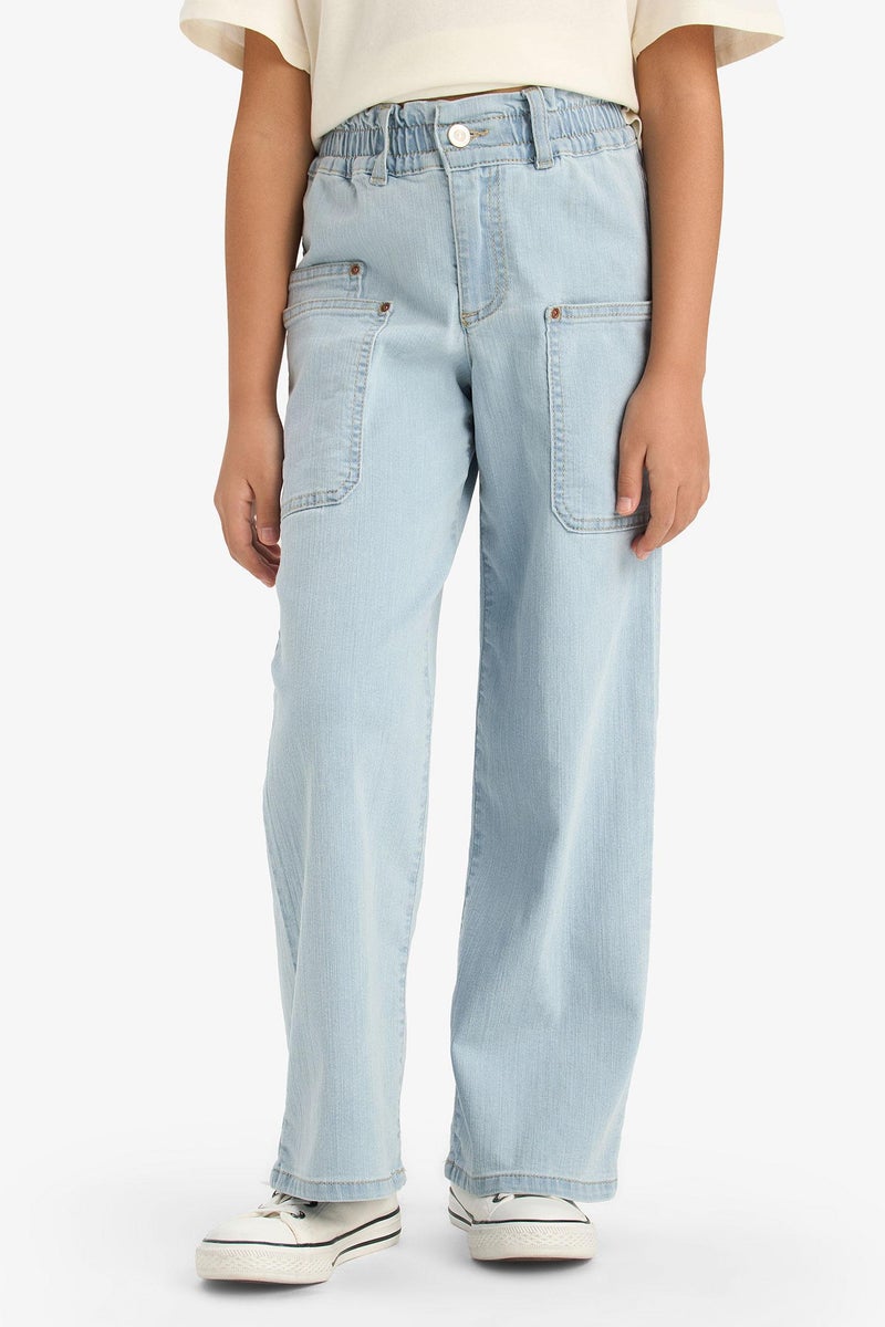 DeFacto Blue Girl Paperbag Kargo Jean Trousers Casual - Image 5