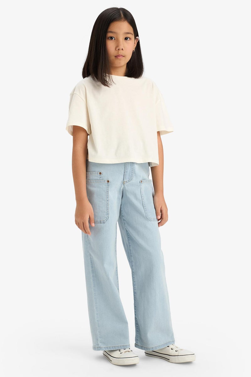 DeFacto Blue Girl Paperbag Kargo Jean Trousers Casual - Image 3
