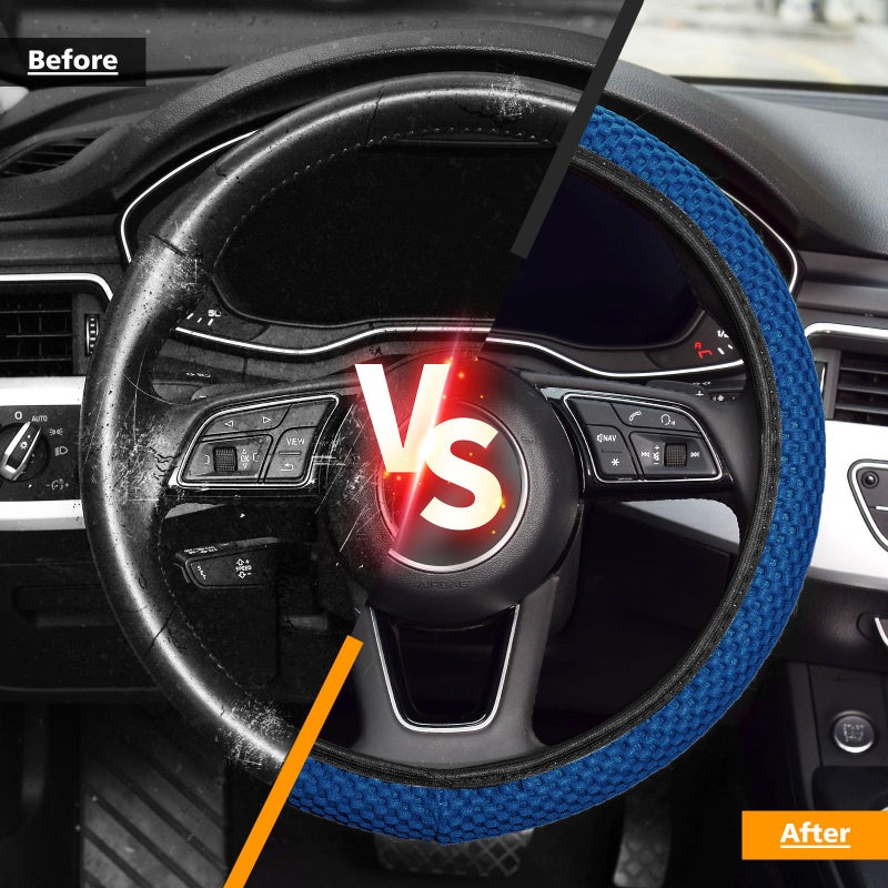 KAFEEK Elastic Stretch Steering Wheel Cover 15 Inch, Breathable Ice Silk Microfiber, Non-Slip Grip, Warm in Winter and Cool in Summer, Odorless, Car Accessories Fit Cars, SUVs, Light Blue - Image 5