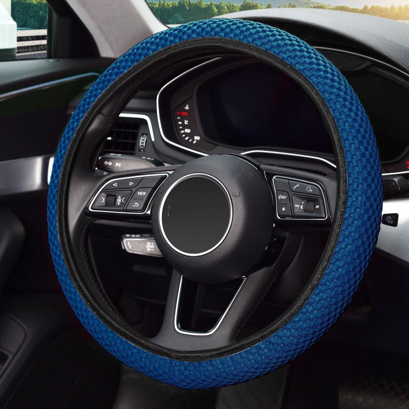 KAFEEK Elastic Stretch Steering Wheel Cover 15 Inch, Breathable Ice Silk Microfiber, Non-Slip Grip, Warm in Winter and Cool in Summer, Odorless, Car Accessories Fit Cars, SUVs, Light Blue - Image 3