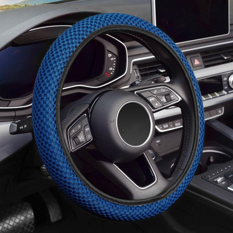 KAFEEK Elastic Stretch Steering Wheel Cover 15 Inch, Breathable Ice Silk Microfiber, Non-Slip Grip, Warm in Winter and Cool in Summer, Odorless, Car Accessories Fit Cars, SUVs, Light Blue - Image 1