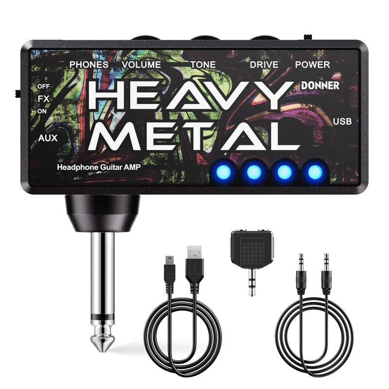 Donner Guitar Headphone Amp Heavy Metal USB Rechargeable Mini Pocket Headphone Amplifier for Electric Guitar - Image 1