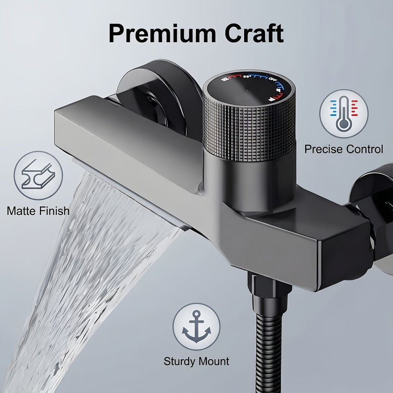 1pc Modern Wall Mounted Bathtub Shower Faucet Matte Black With Hot And Cold Water Control Hidden Valve Waterfall Style Sink Or Shower Faucet End Luxurious High Quality Design Premium Faucet - Image 2