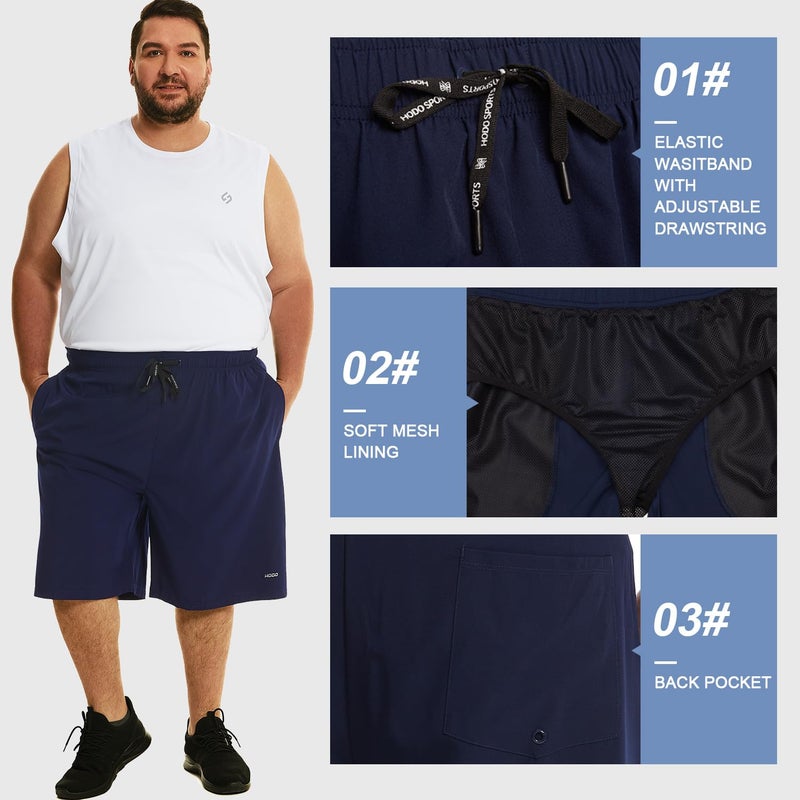 HOdo Mens Big and Tall Swim Trunks 11 inch with Mesh Liner Bathing Suits Swim Shorts for Men Plus Size 2X-7X Navy 4XL - Image 4