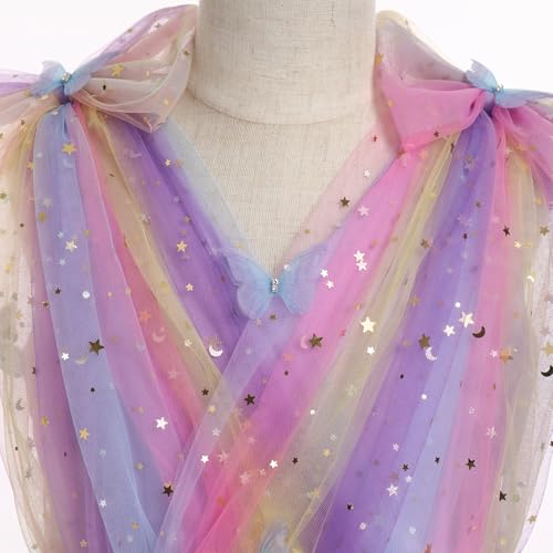 IMEKIS Butterfly Dress for Girl: 5th 6th Birthday Outfit Cake Smash Baby Flower Wedding Guest Kids Toddler Graduation Princess Sparkle Stars Tulle Tea Party Formal Dress Rainbow Purple 5-6 Years - Image 5