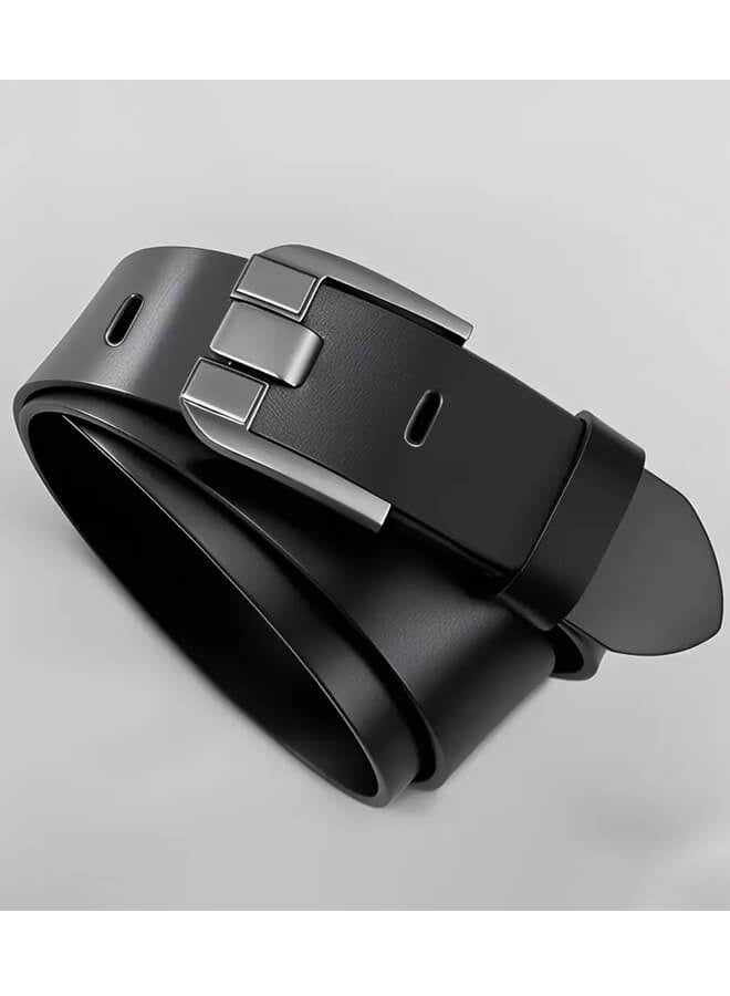 Bliszaar Full Grain Leather Belt for Men 120cm Casual Handmade Black Medium Width Sweat-Resistant Durable Alloy Buckle Business Everyday Wear Jeans - Image 3