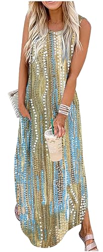 CHUNTIANRAN Women's Floral Boho Summer Dresses Casual Loose Sundress Long Dresses Striped Sleeveless Beach Maxi Dresses with Pockets(Small,Dot Multicolor3) - Image 3